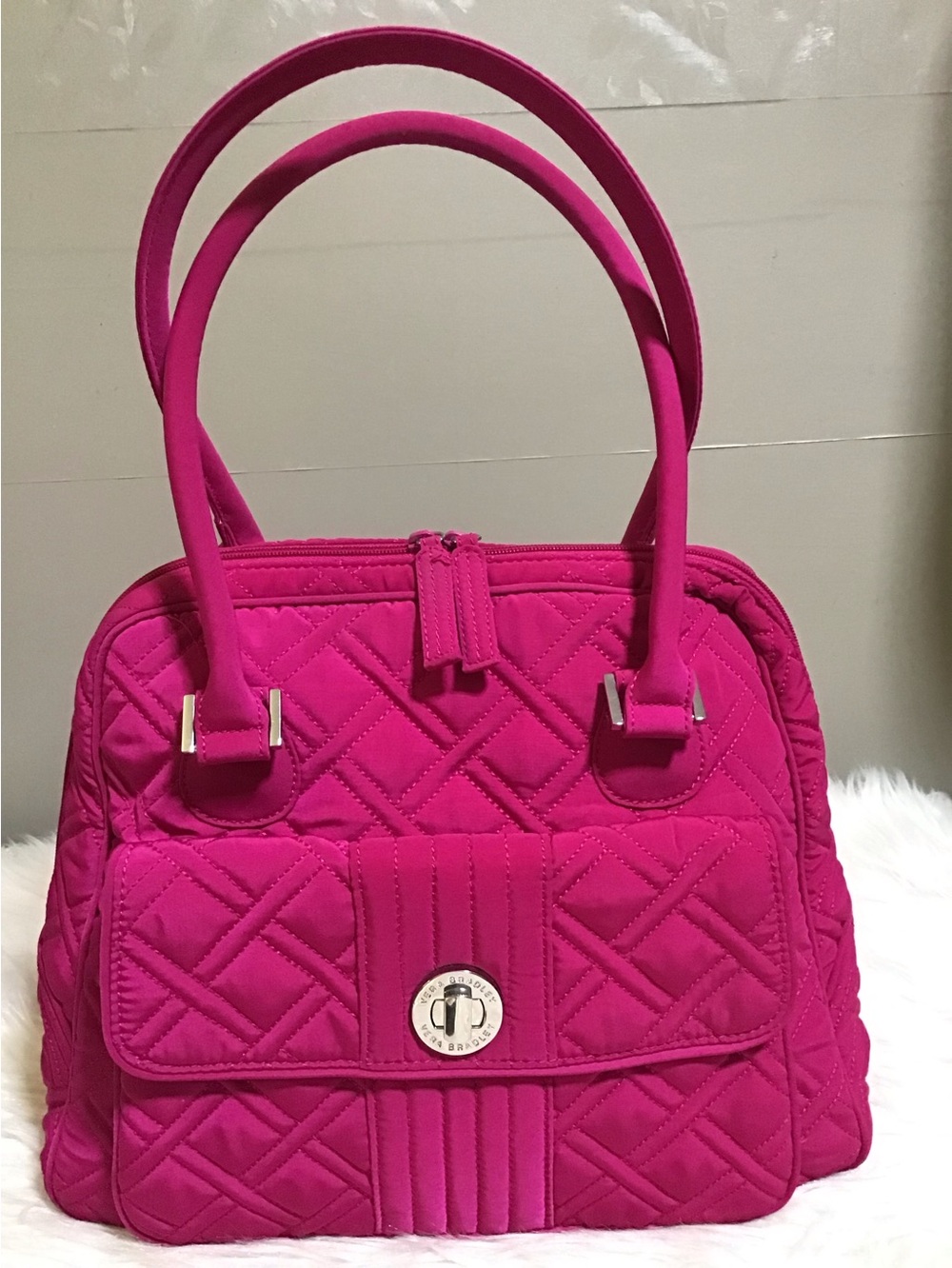 Vera Bradley microfiber bowler domed satchel in fuchsia hot pink